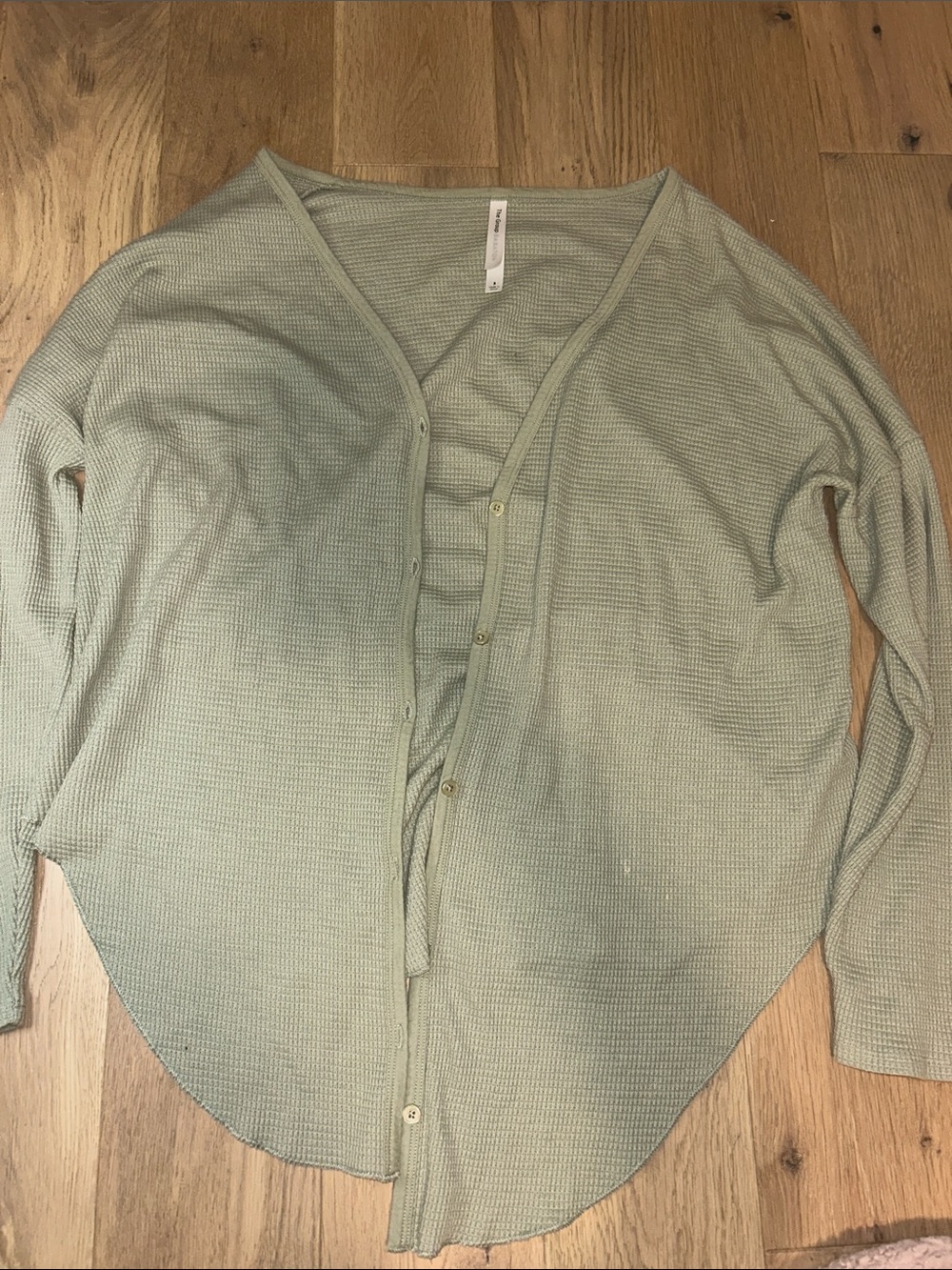 Babaton Light Sage Green Button-Front Women's Waffle Knit Sweater